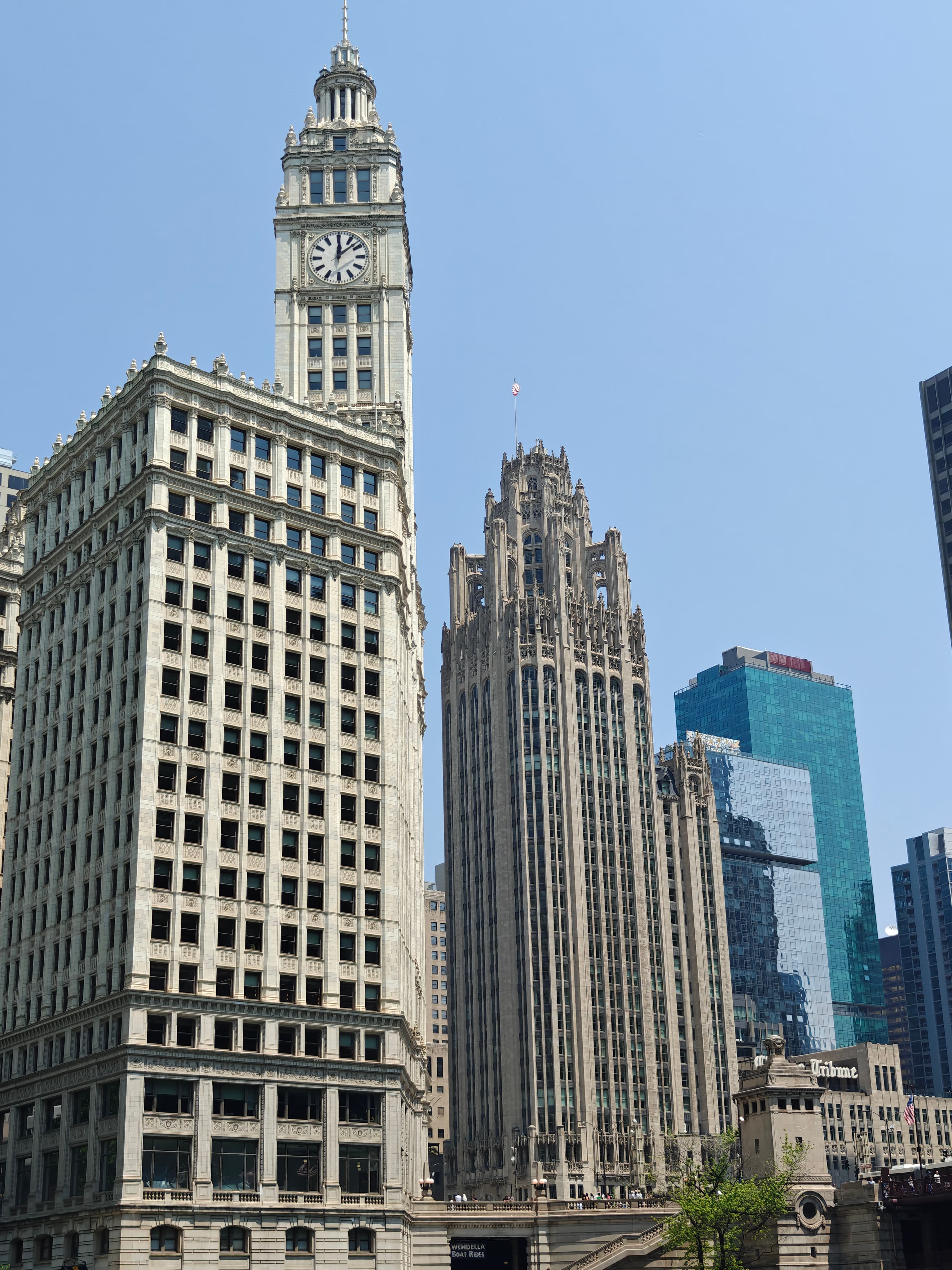 Wrigley and Tribune from Chicago river