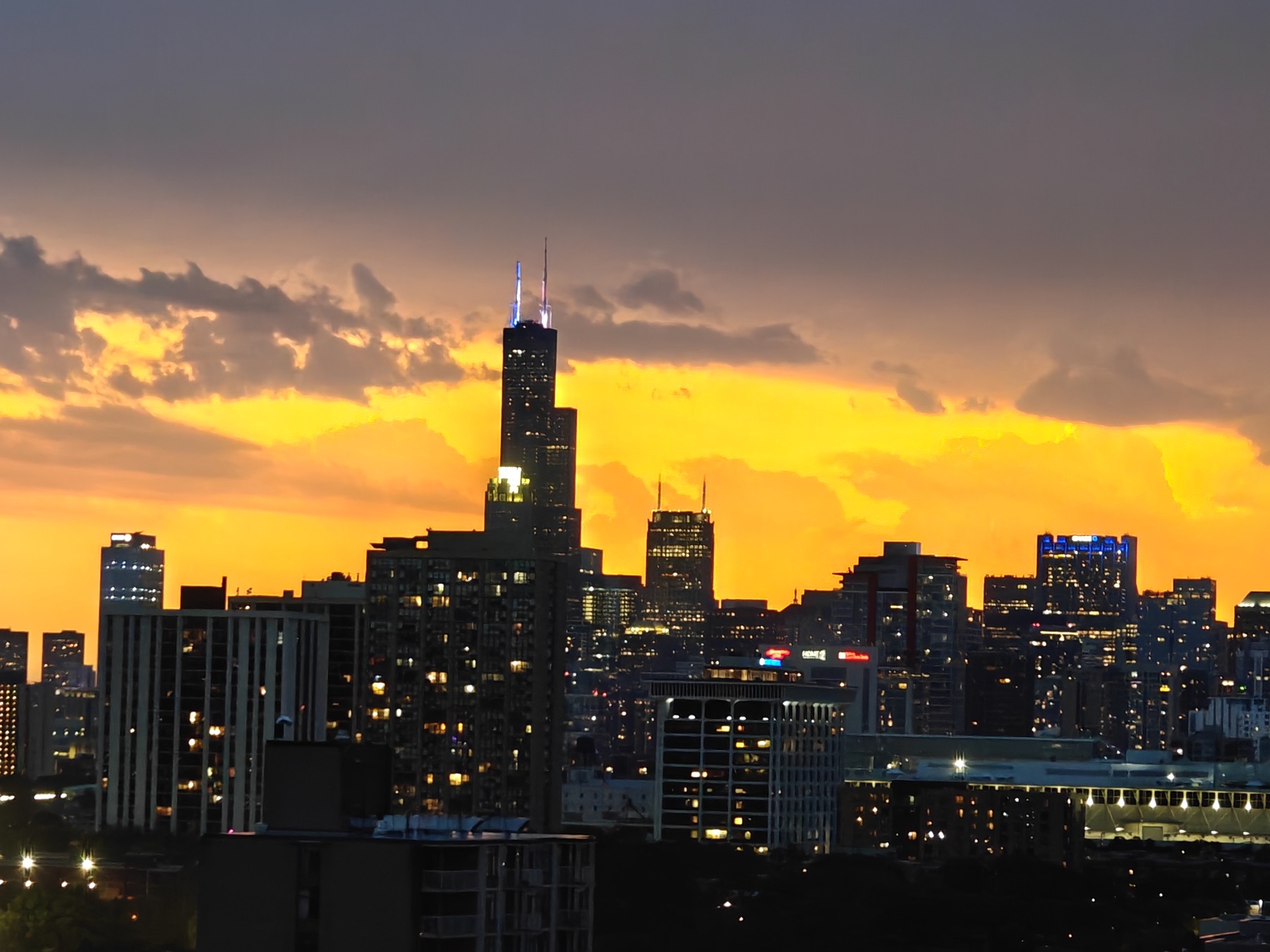 city skyline at sunset